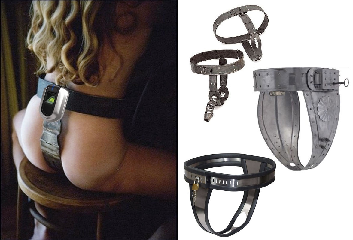 Двойное металлическое кольцо с замком на ремне купить со скидкой в секс шопе  Фетиш и BDSM  Пояса верности