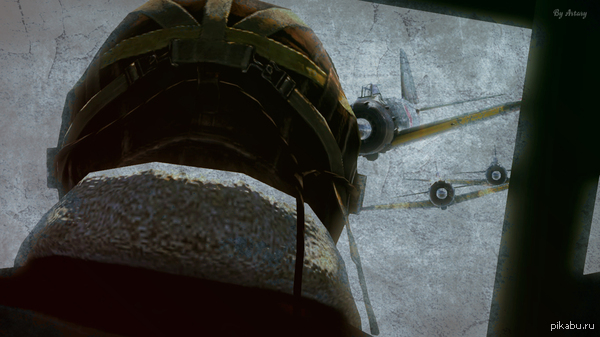 Вид из окна бортового стрелка B-17 Обработал в фотошопе. Основа - скриншот из War Thunder.