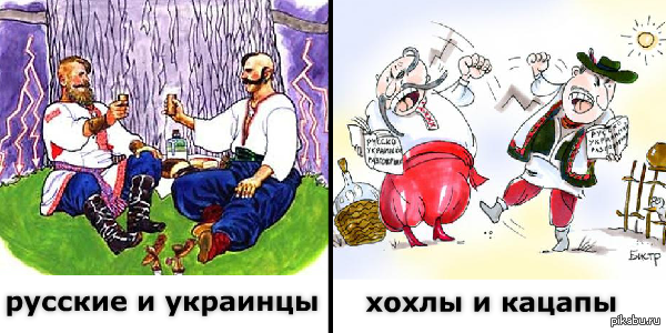 Каждый украинец. Русские и украинцы хохлы и кацапы. Русские и украинцы карикатура. Хохол и кацап. Карикатуры на украинцев.