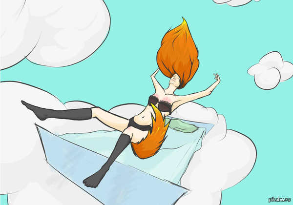 With a ponytail - NSFW, My, Tail, Fox, Sky, Bed, Girls