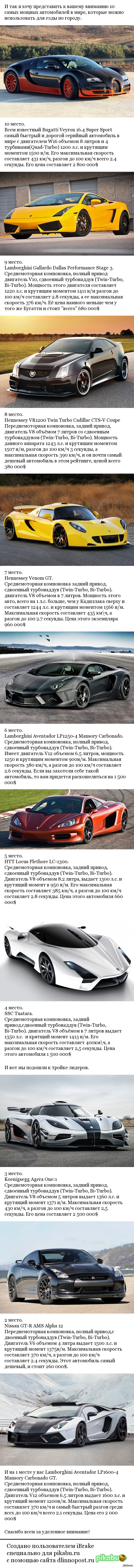 Топ 10 самых мощных автомобилей в мире | Пикабу