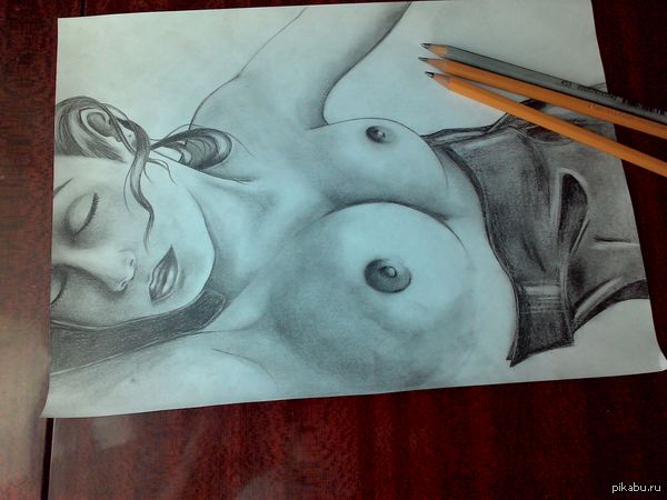 as promised) - My, NSFW, Pencil drawing, Drawing, Art, My