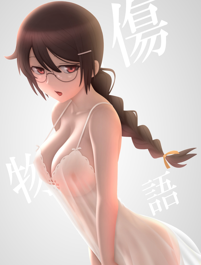 Anime Art - NSFW, Anime art, Anime, Bakemonogatari, Hanekawa tsubasa, Megane, Cleavage