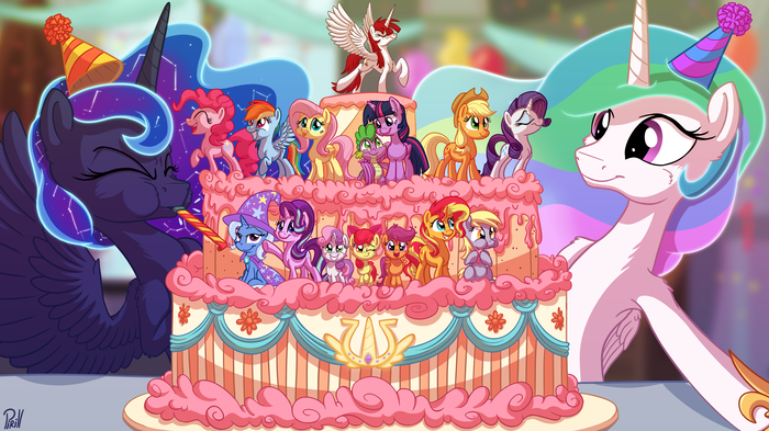 Seven Years of Friendship, Magic, and Ponies My Little Pony, Ponyart, Princess Celestia, Princess Luna, Mane 6, Cutie Mark Crusaders, Starlight Glimmer, Trixie, Pirill-poveniy
