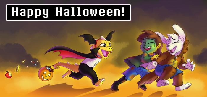 Happy Halloween Undertale, Monster Kid, Frisk, Asriel