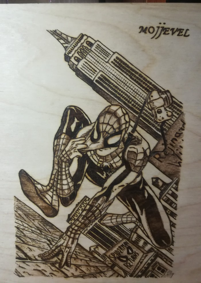 Woodburning - Pyrography, My, Spiderman