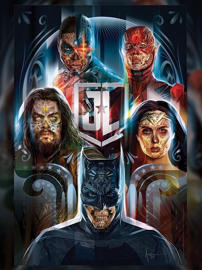 New posters for the Justice League in honor of the Mexican Day of the Dead. - Justice League, Batman, Wonder Woman, Cyborgs, Flash, Aquaman, Dc comics, Longpost, Justice League DC Comics Universe