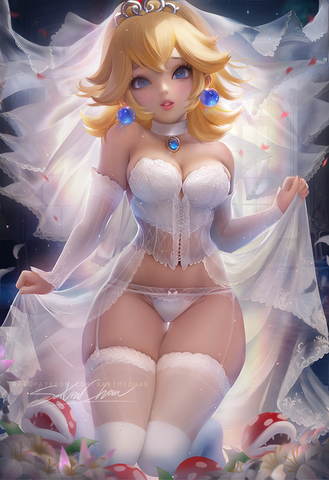 Bride Peach pinup! - NSFW, Sakimichan, Princess Peach, Super Mario, Арт