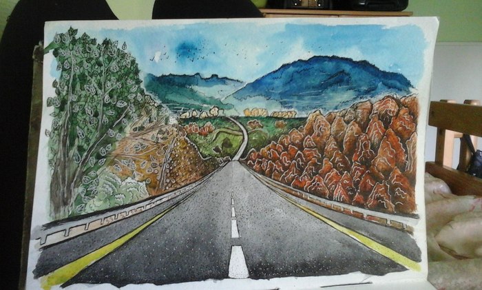 That's how I remember the trip to Vitebsk in the front seat of a tall bus :) - My, Illustrations, Republic of Belarus, Art, Drawing, Watercolor, Drive