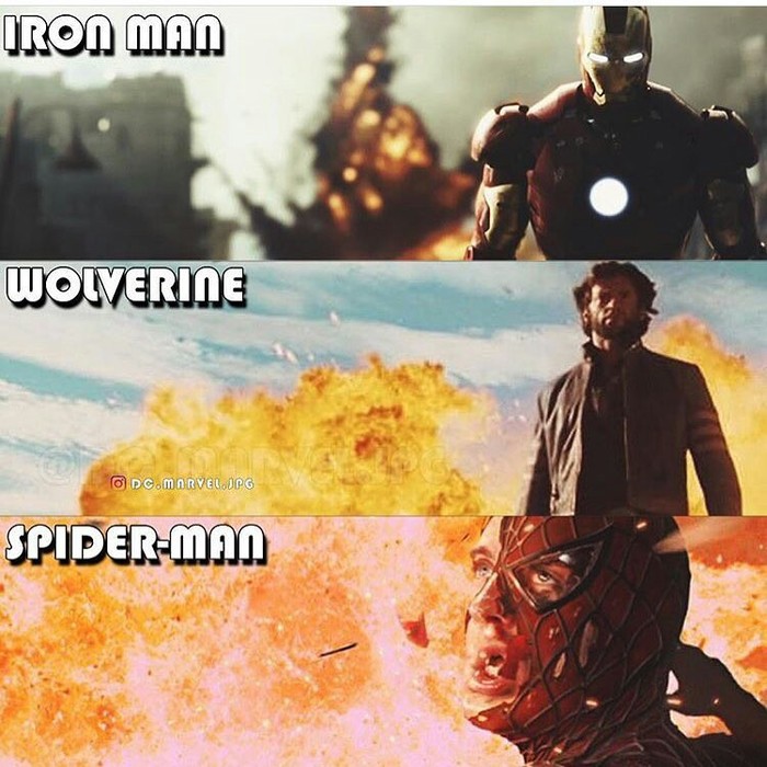 When I broke the rule and looked at the explosion. - Explosion, Spiderman, iron Man, Wolverine X-Men, Wolverine (X-Men)