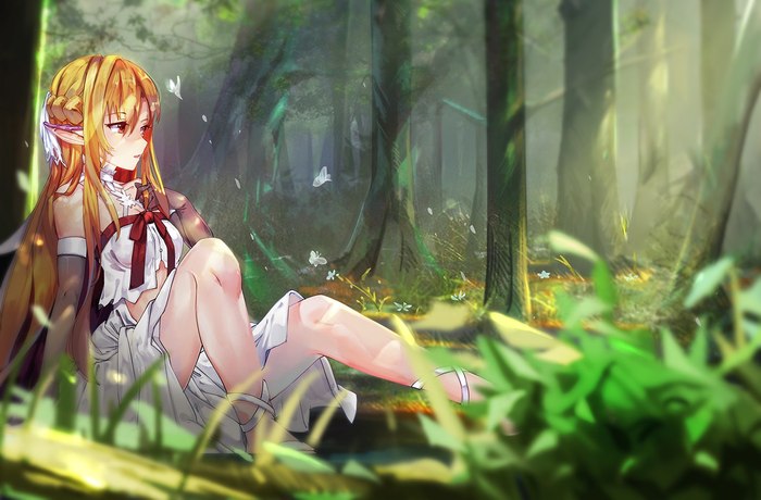 В лесу - Anime Art, Sword Art Online, Asuna yuuki, Арт, Аниме