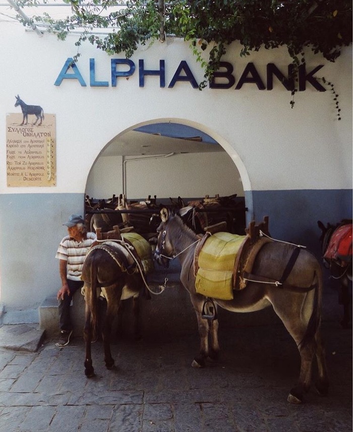 AlfaBank is no longer the same - Greece, Donkey, Taxi, Bank, Humor, The photo