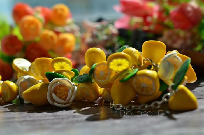 Lemon bracelet made of polymer clay. - My, Polymer clay, Needlework without process, Hobby, Creation, beauty, With your own hands, Presents, Autumn, Longpost