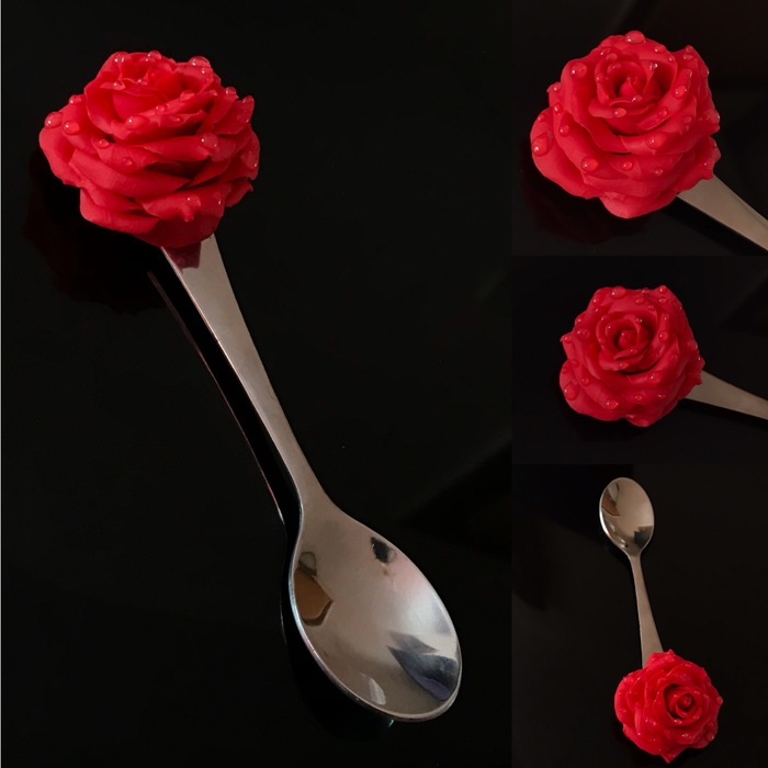 Decorated spoon. - My, Polymer clay, the Rose, A spoon, Needlework, With your own hands