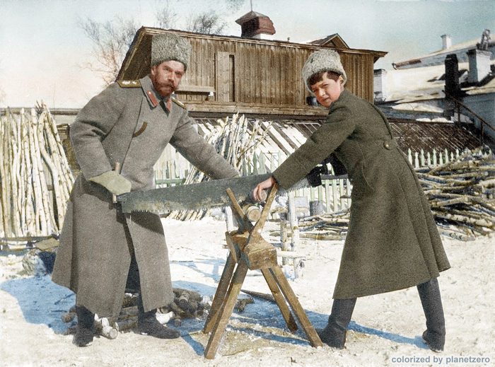 Николай Романов с сыном Алексеем. Тобольск 1918г - Николай II, Colorized by planetzero, Фотография, Колоризация, Николай Романов, Алексей