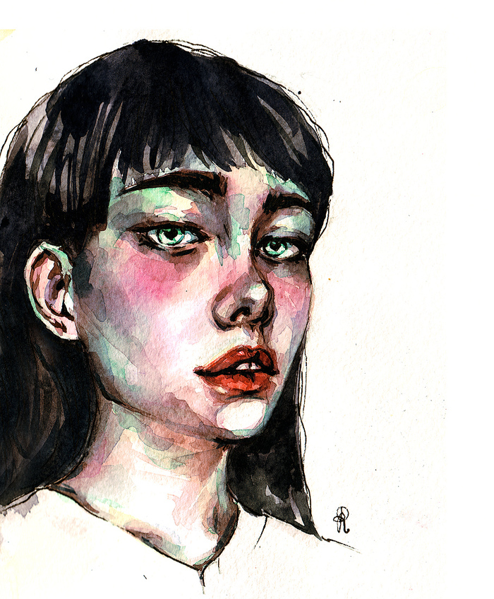 Sketch of Asian girl in watercolor - My, Drawing, Watercolor, Sketch, Girls, Asian
