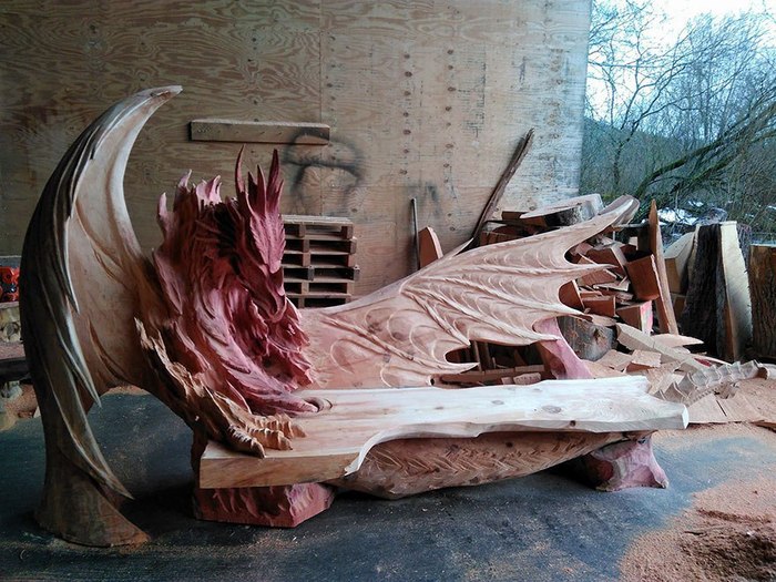 Wood carving - Wood carving, Benches, The photo, The Dragon