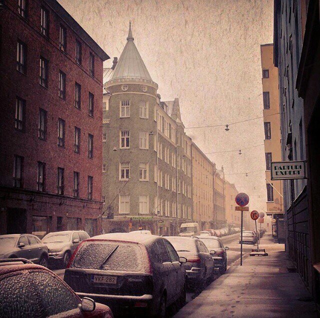 The approach of winter in Helsinki. - Helsinki, Finland, The street, Snow