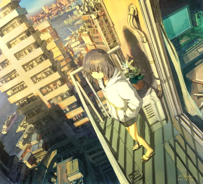 Balcony - Anime art, Anime, Anime original, Tokunaga akimasa, Original character