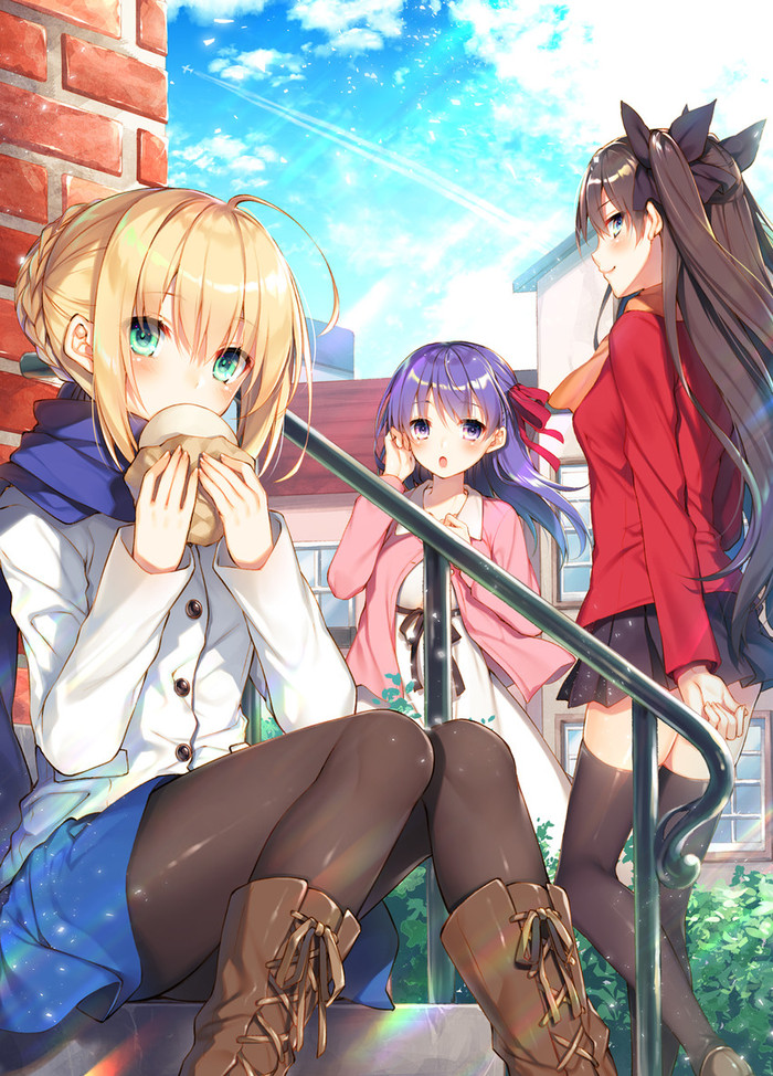 Anime Art , Anime Art, Fate-stay Night, Matou Sakura, Saber, Tohsaka Rin