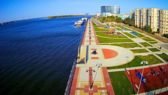 New section of the Volga embankment in Astrakhan - Astrakhan, Russia, Volga river