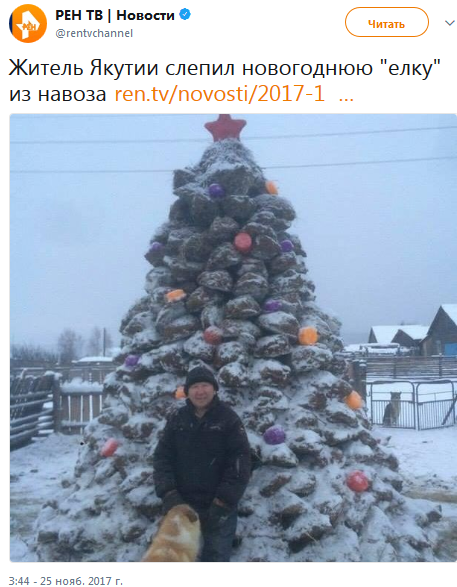 He did it again. A resident of Yakutia sculpted a Christmas tree from manure. IDIOT!!! - New Year, Yakutia, , Christmas trees