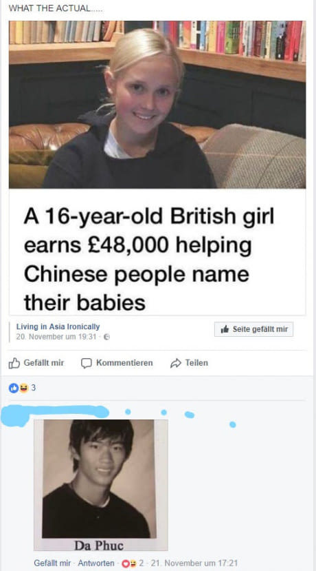 British 16-year-old earns ?48,000 helping Chinese name their children - Resourcefulness, Money, Salary, Humor, Hello reading tags, 9GAG, Chinese