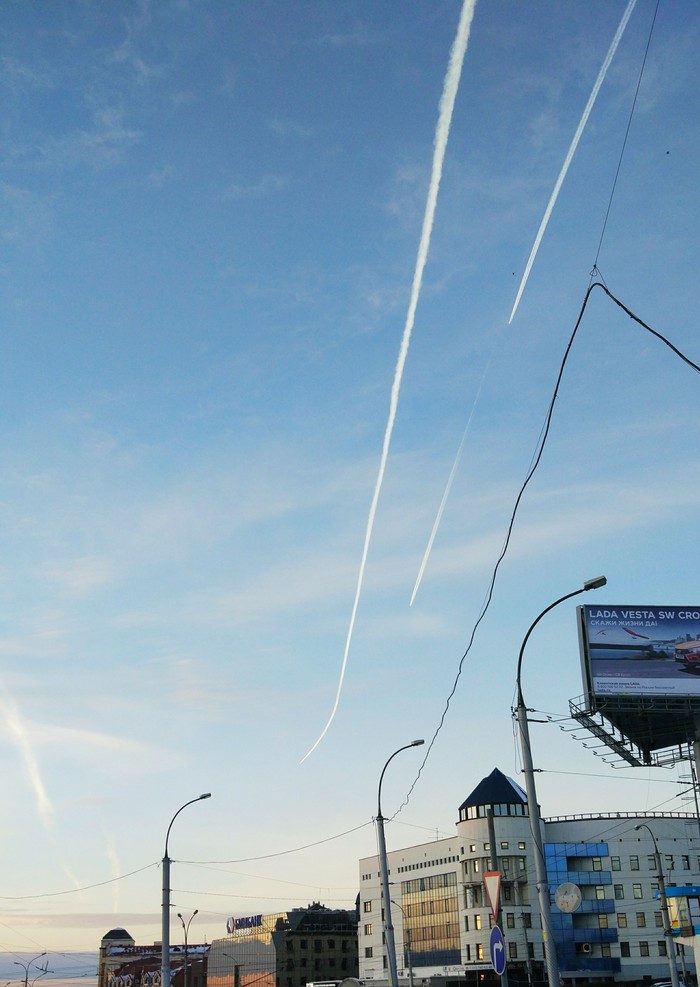 Line of three planes - Airplane, My, Sky, Novosibirsk