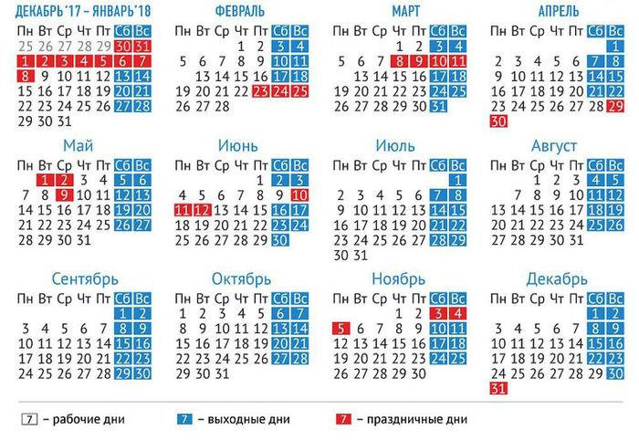 Approved production calendar for 2018 - The calendar, , Holidays