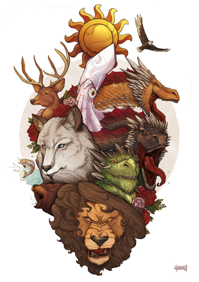 Westeros Heraldic Zoo - Game of Thrones, Coat of arms, Lannister, Starkey, Targaryen, , , Baratheons