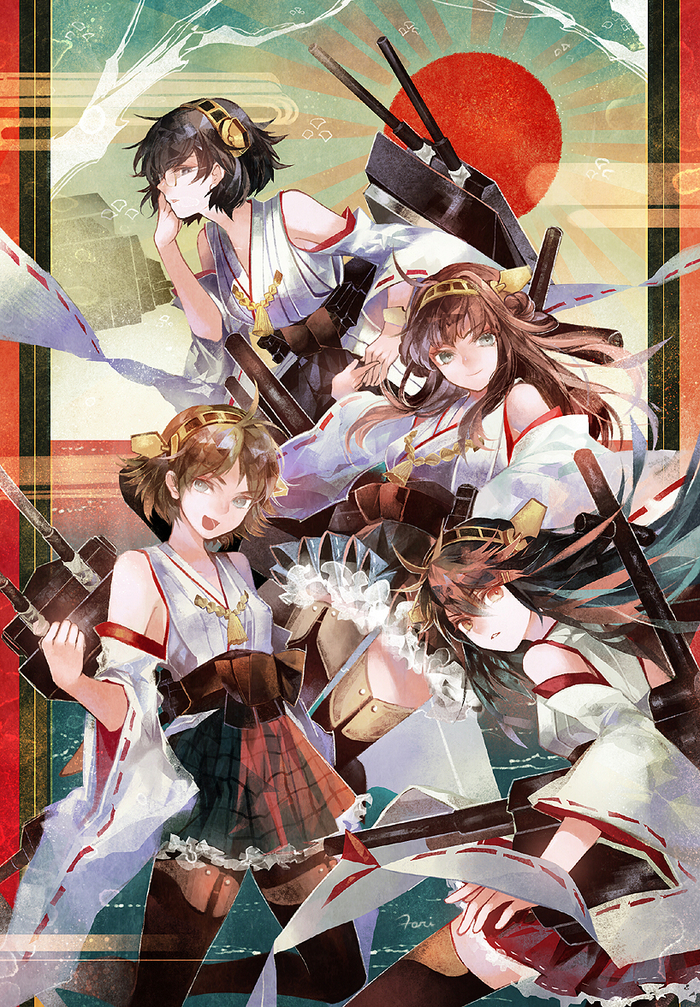 Kongou sisters - Kantai collection, Kongou, Kirishima, Hiei, Haruna, Kongou Sisters, Anime, Anime art