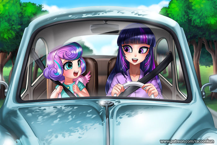 In car - My Little Pony, Flurry Heart, Twilight sparkle, Хуманизация, Racoonkun