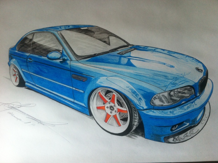 Bmw e46 pencil drawing - My, Art, Auto