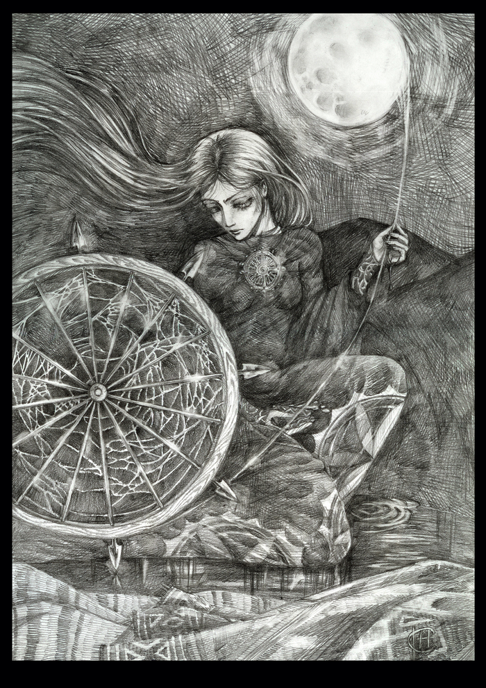 Mill - spinning wheel - My, Mill, Spinning wheel, Images, Pencil drawing