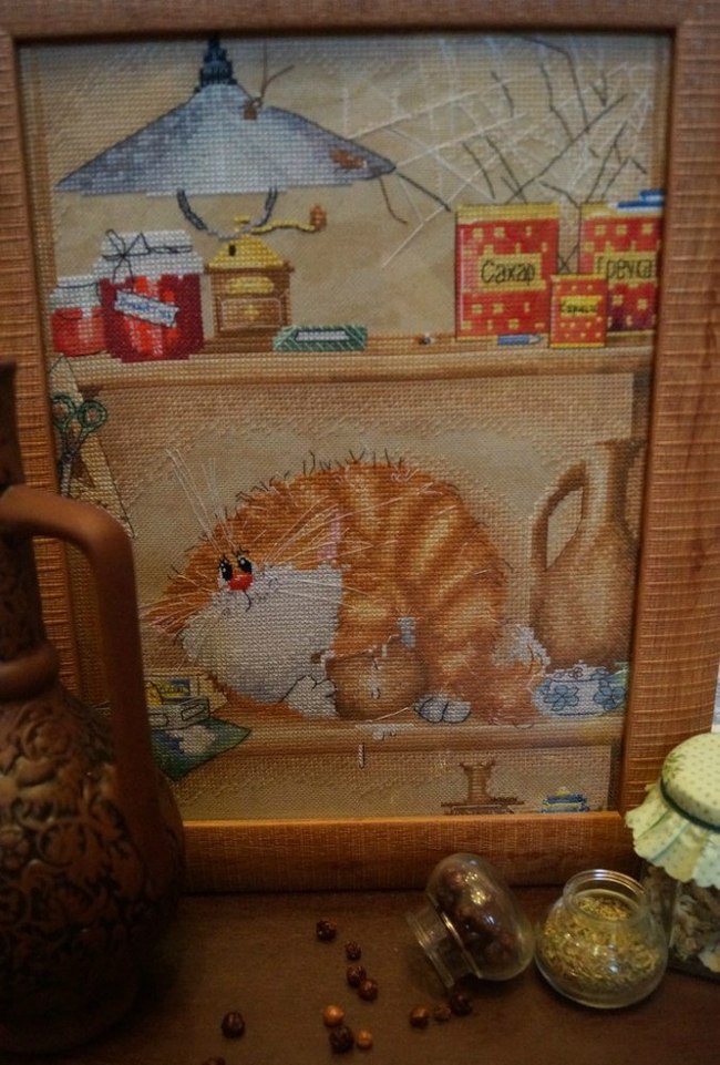 Two cats, 7 mice, 2 cockroaches and a fly. - My, Needlework without process, My, Cross-stitch, Copyright, cat, Embroidery, Longpost