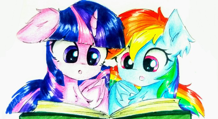 Reading Buddies My Little Pony, Ponyart, Rainbow Dash, Twilight Sparkle, Liaaqila