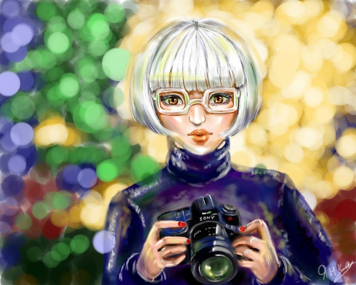 Photographer - My, Drawing on a tablet, SAI, Girl in glasses, Longpost