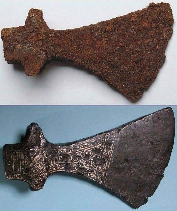 Viking ax before and after restoration - Axe, Викинги, Restoration