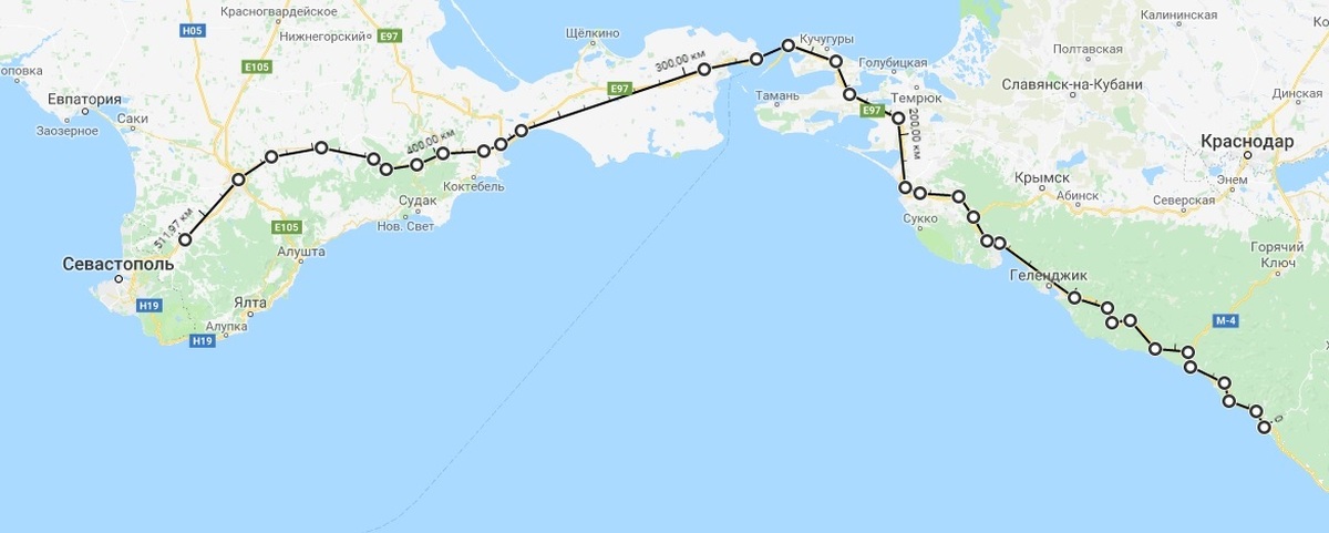 Евпатория крымский мост расстояние. Краснодар Евпатория маршрут. Анапа и Алушта на карте. Дорога от Анапы до Алушты.