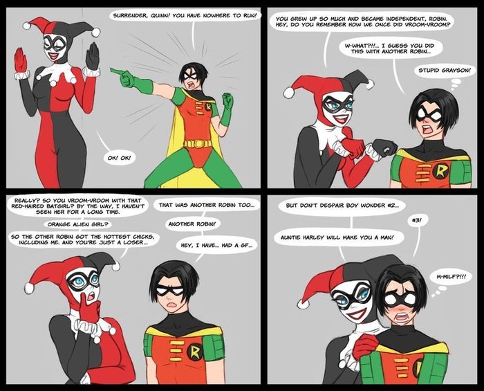 The problem of the Robins - Dc comics, Harley quinn, Robin, Flick-the-thief