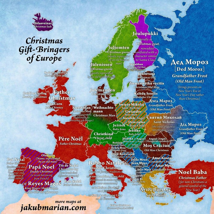 Chased Santa Claus in European countries - Father Frost, Language, New Year