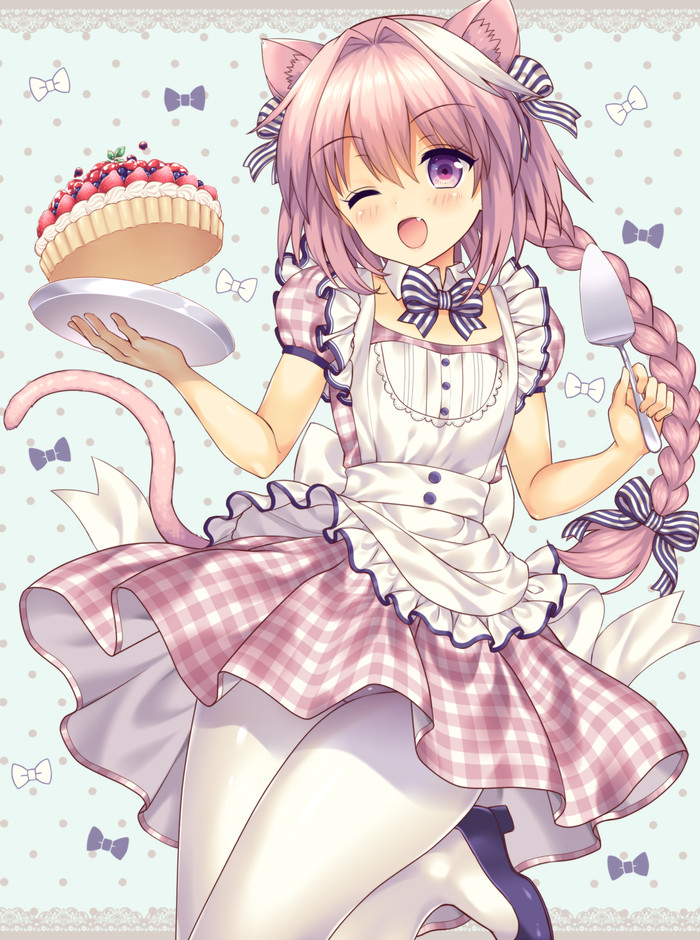 Astolfo nyan~ - Anime art, Fate apocrypha, Astolfo, Neko, Sweets, Tights, Housemaid, Trap