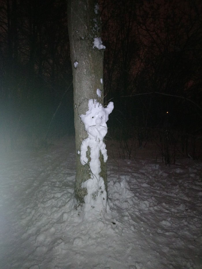 Night in the forest :) - Tree, Night, snowman, Winter, Forest, Devilry, My, Longpost