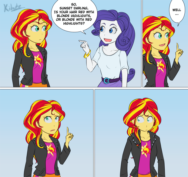 Sunset Hair Mystery - My little pony, Humanization, Equestria girls, Sunset shimmer, Rarity