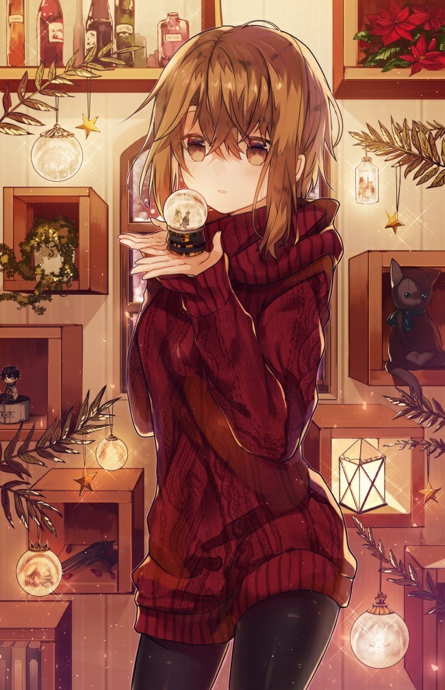 Anime Art - Anime art, Anime original, Christmas, Cosiness, Pullover, Anime