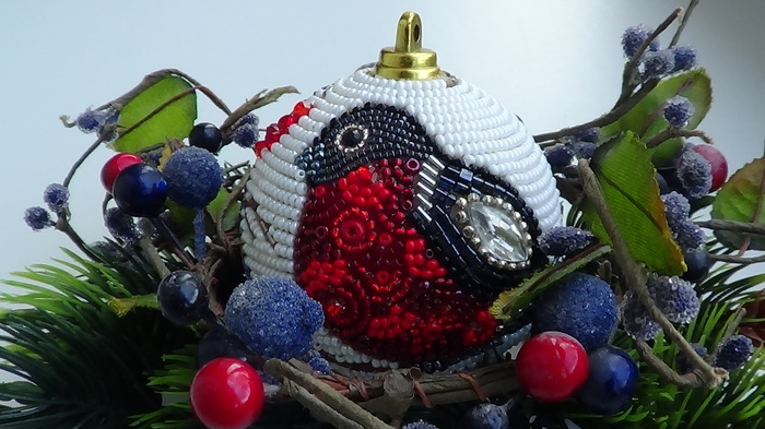 Master class Christmas toy Bullfinch. - My, Needlework with process, Master Class, , Beads, Christmas decorations, Longpost, Bead jewelery