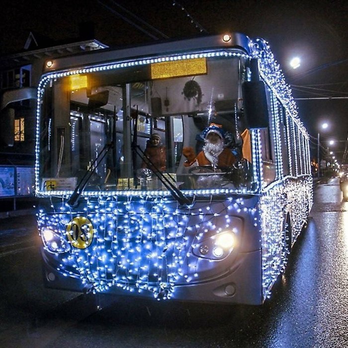 New Year's trolleybus in Almetyevsk - New Year, Trolleybus, Decoration, Pre-holiday mood, Public transport