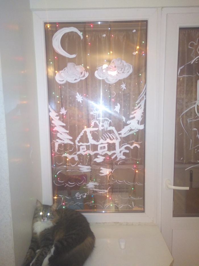 New Year's post with a cat! Oleshka silver horns - New Year, My, cat, Drawing