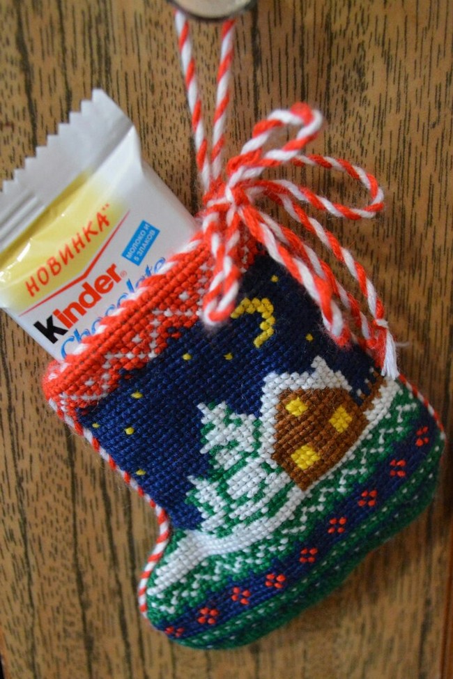 Christmas sock - My, Cross-stitch, New Year, Longpost