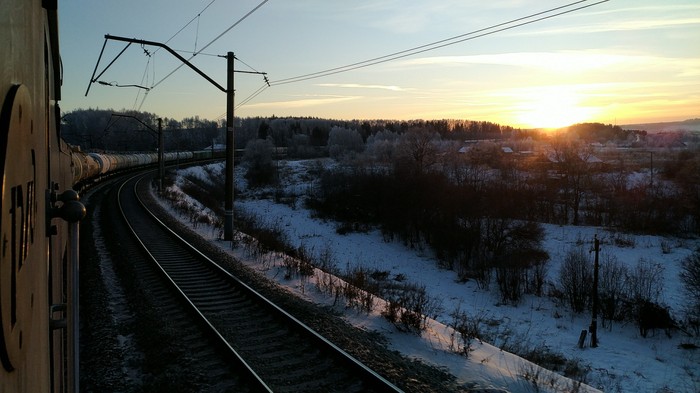And I'll drink the sunset! - My, Railway, Workplace, Work during the holidays, Locomotive, , Sunset, beauty of nature, Winter